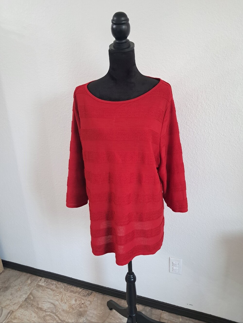 St Johns Bay Sweater Striped Ribbing Boat Neck 3/4 Sleeve Tunic Office Casual